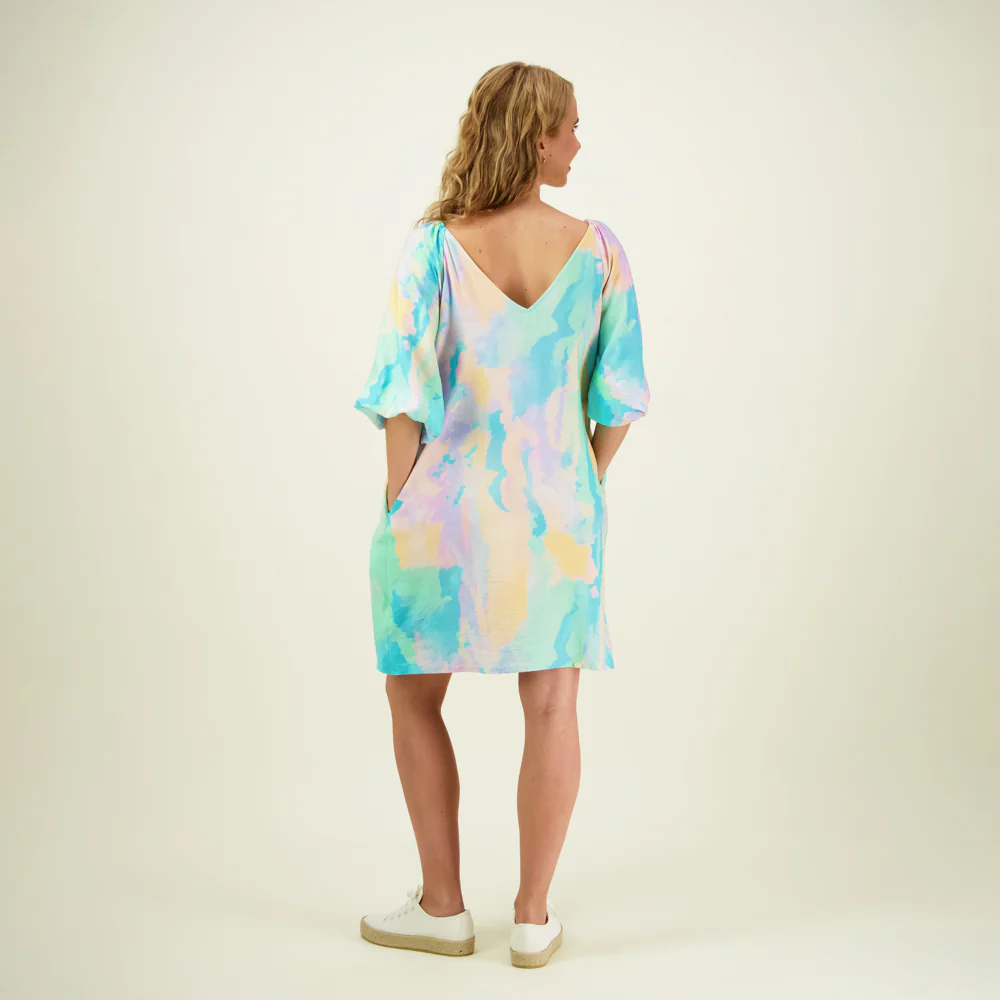 Sunset Volume Sleeve Tunic Dress, Multicolour - Image 4
