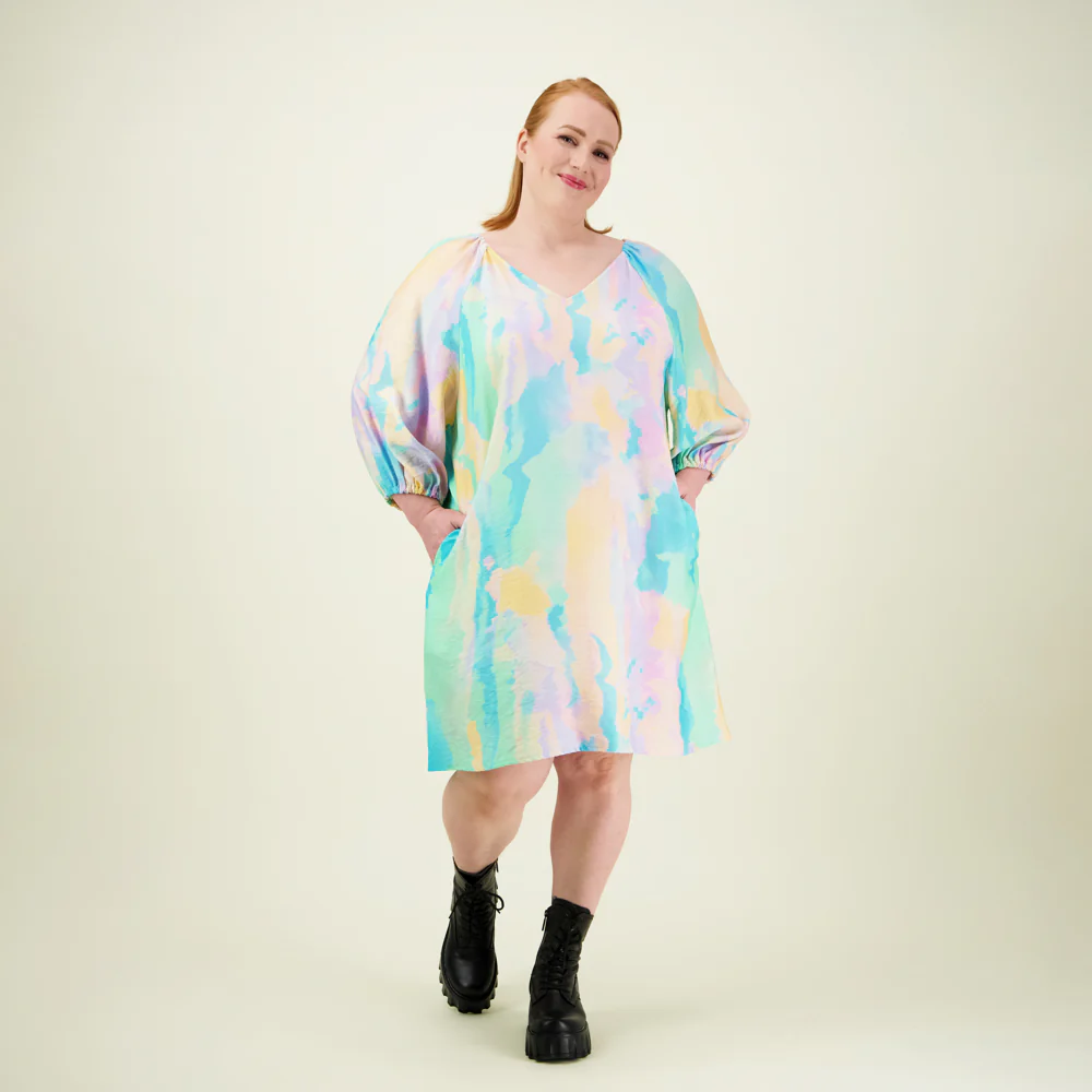 Sunset Volume Sleeve Tunic Dress, Multicolour - Image 5