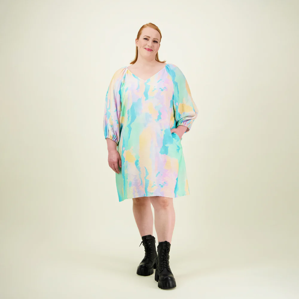 Sunset Volume Sleeve Tunic Dress, Multicolour - Image 6