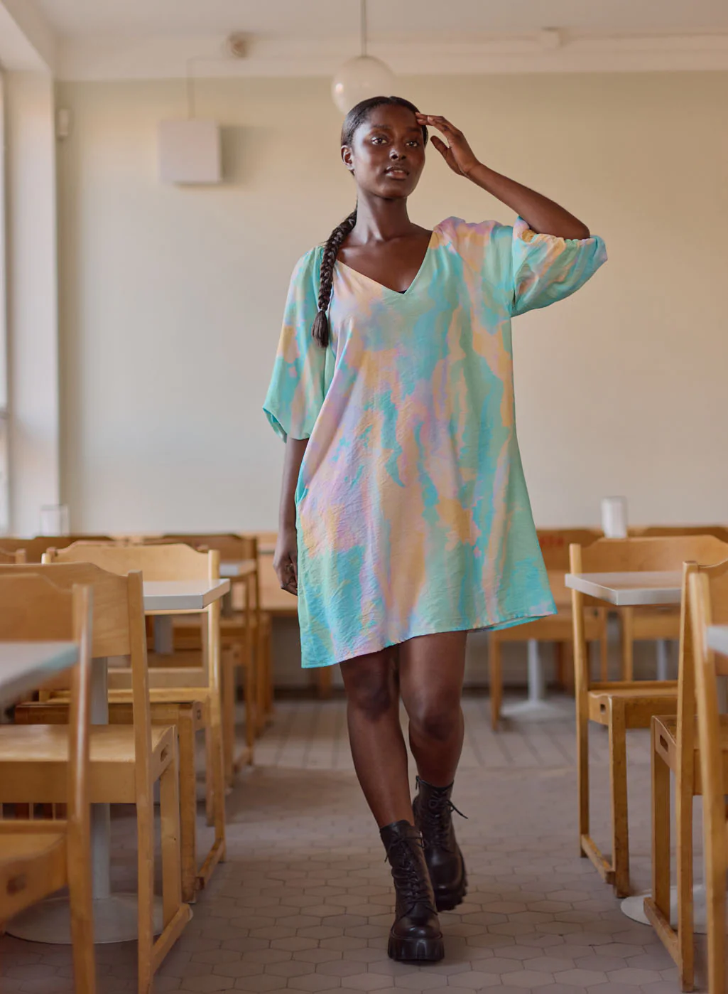 Sunset Volume Sleeve Tunic Dress, Multicolour - Image 8