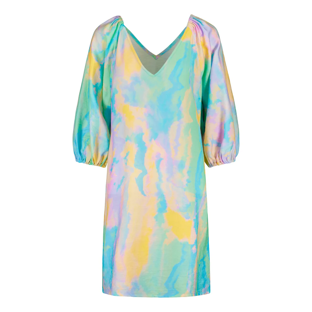 Sunset Volume Sleeve Tunic Dress, Multicolour - Image 9