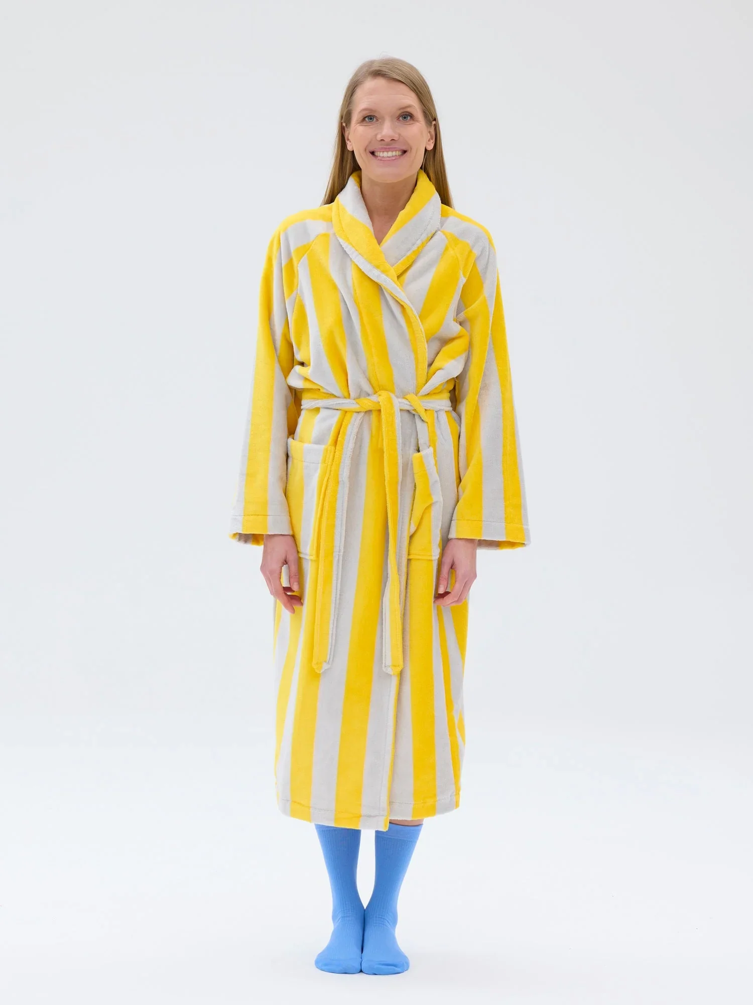 Unisex Kylpytakki Raita, Keltainen/Harmaa - Image 4
