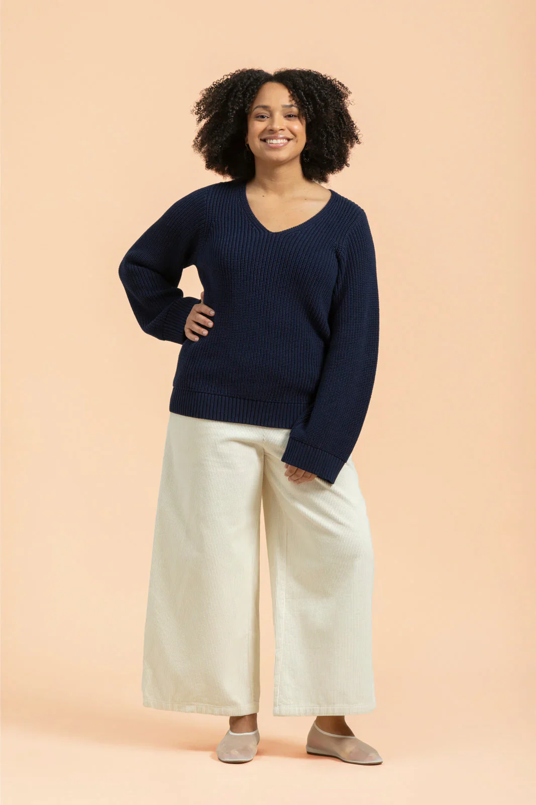 V-neck Jumper, Navy - Image 3