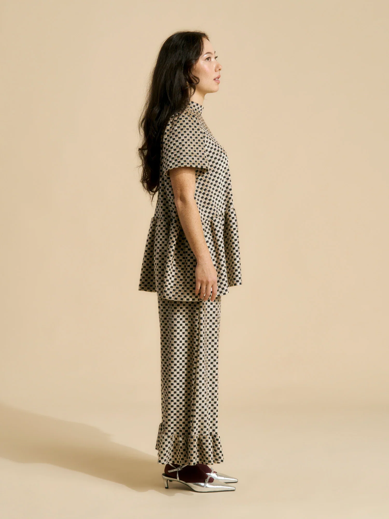 Vanda Peplum Shirt, Almond Chess - Image 4