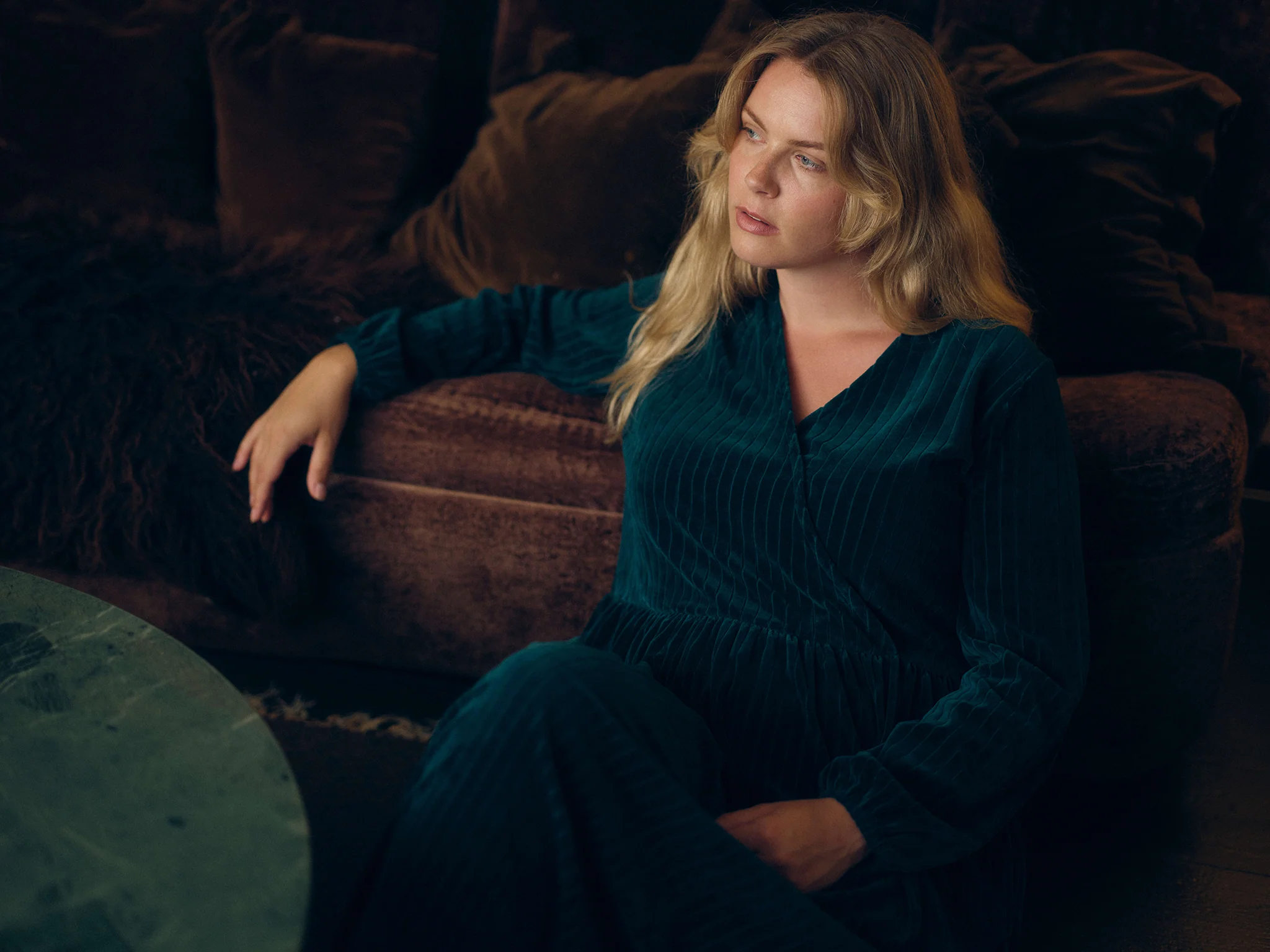 Velour Rib Dress, Dark Sea - Image 4