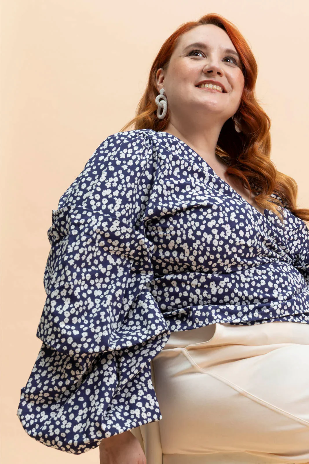 Volume Sleeve Blouse, Flora Navy - Image 3
