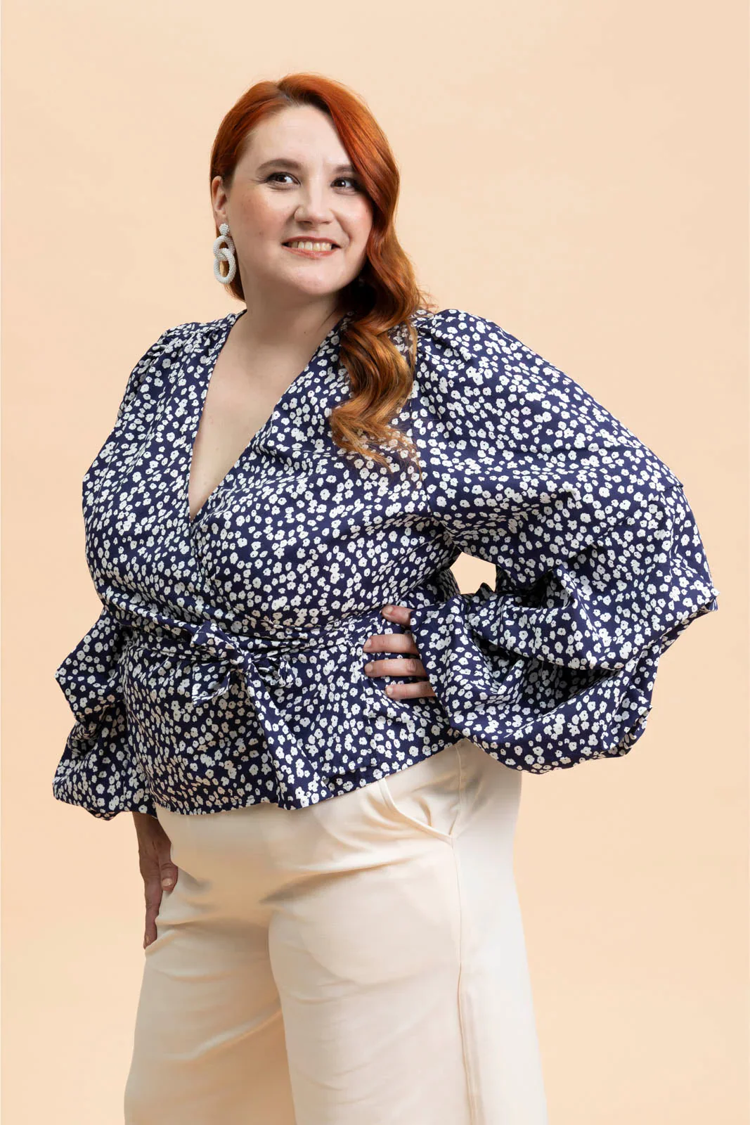 Volume Sleeve Blouse, Flora Navy - Image 4