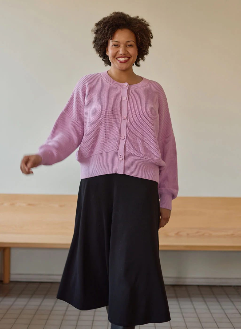 Womens Cotton Knit Cardigan, Lavender - Image 6