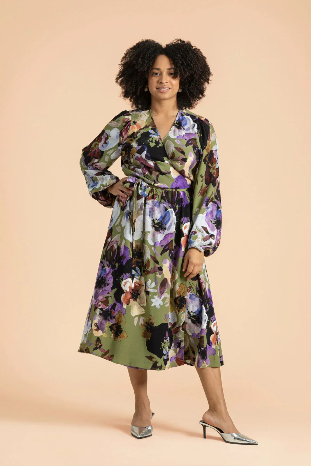 Wrap Midi Dress, Olive Anemone