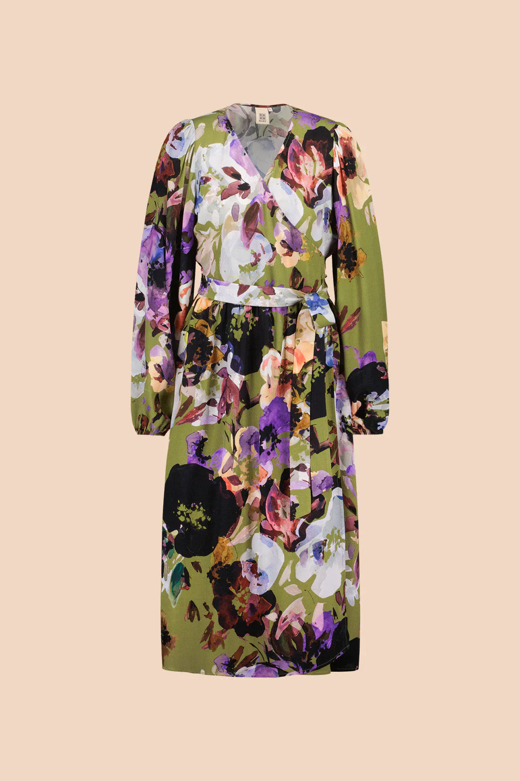 Wrap Midi Dress, Olive Anemone - Image 2