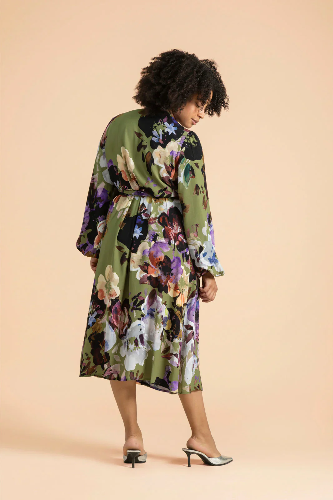 Wrap Midi Dress, Olive Anemone - Image 5