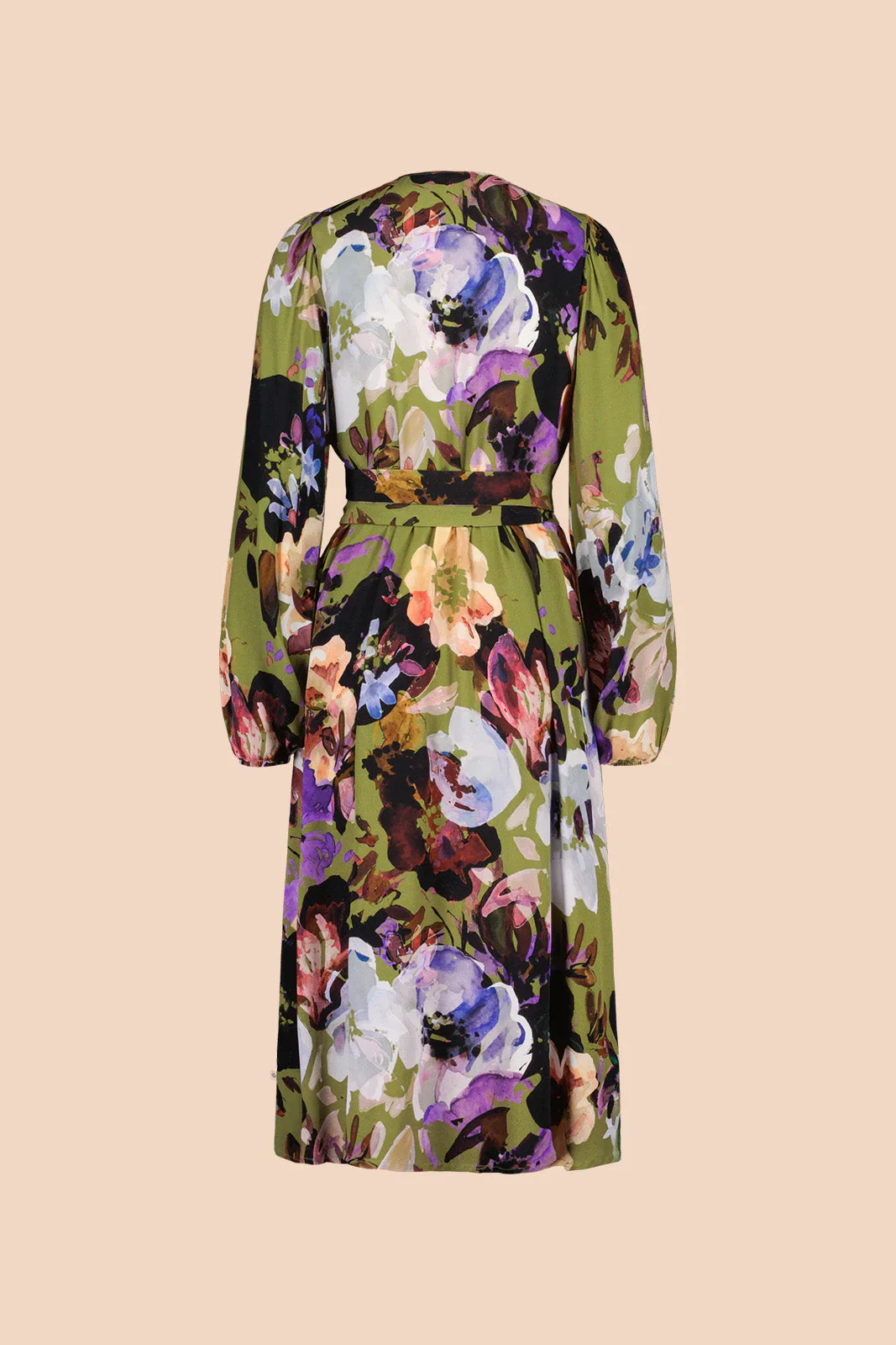 Wrap Midi Dress, Olive Anemone - Image 6